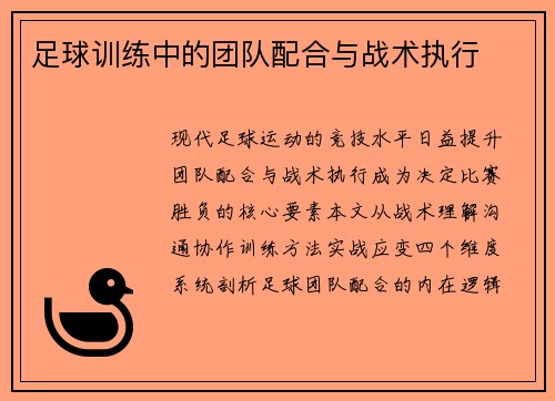 足球训练中的团队配合与战术执行