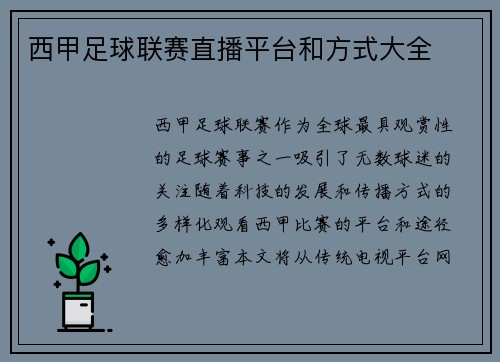 西甲足球联赛直播平台和方式大全